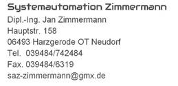 Systemautomation Zimmermann, Dipl-Ing. Jan Zimmermann
